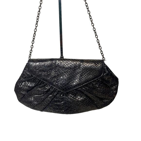 Lauren Merkin Snake Embossed Leather Chain Link Bag Bronze - Picture 1 of 7